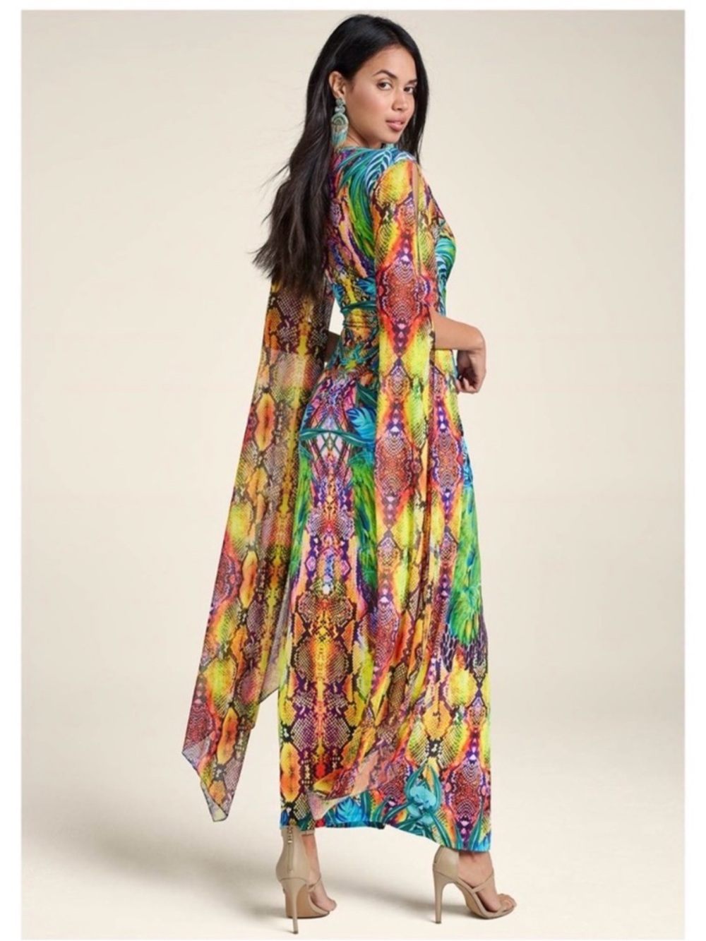 NWOT VENUS Tropical Print Dress with Fun Sleeves - Picture 3 of 16